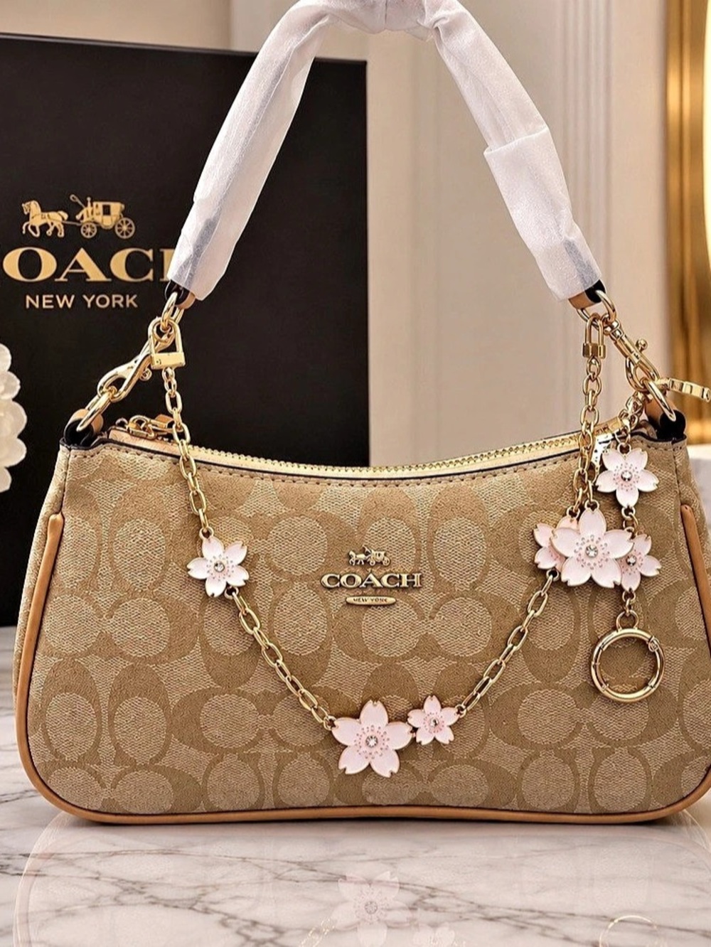 Coach Teri Shoulder Bag In Signature Canvas With Charms, Brown & Gold